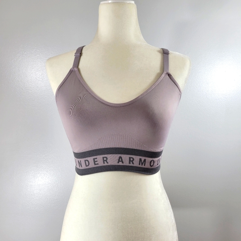 UNDER ARMOUR grey seamless pullover cross back spellout active sports bra